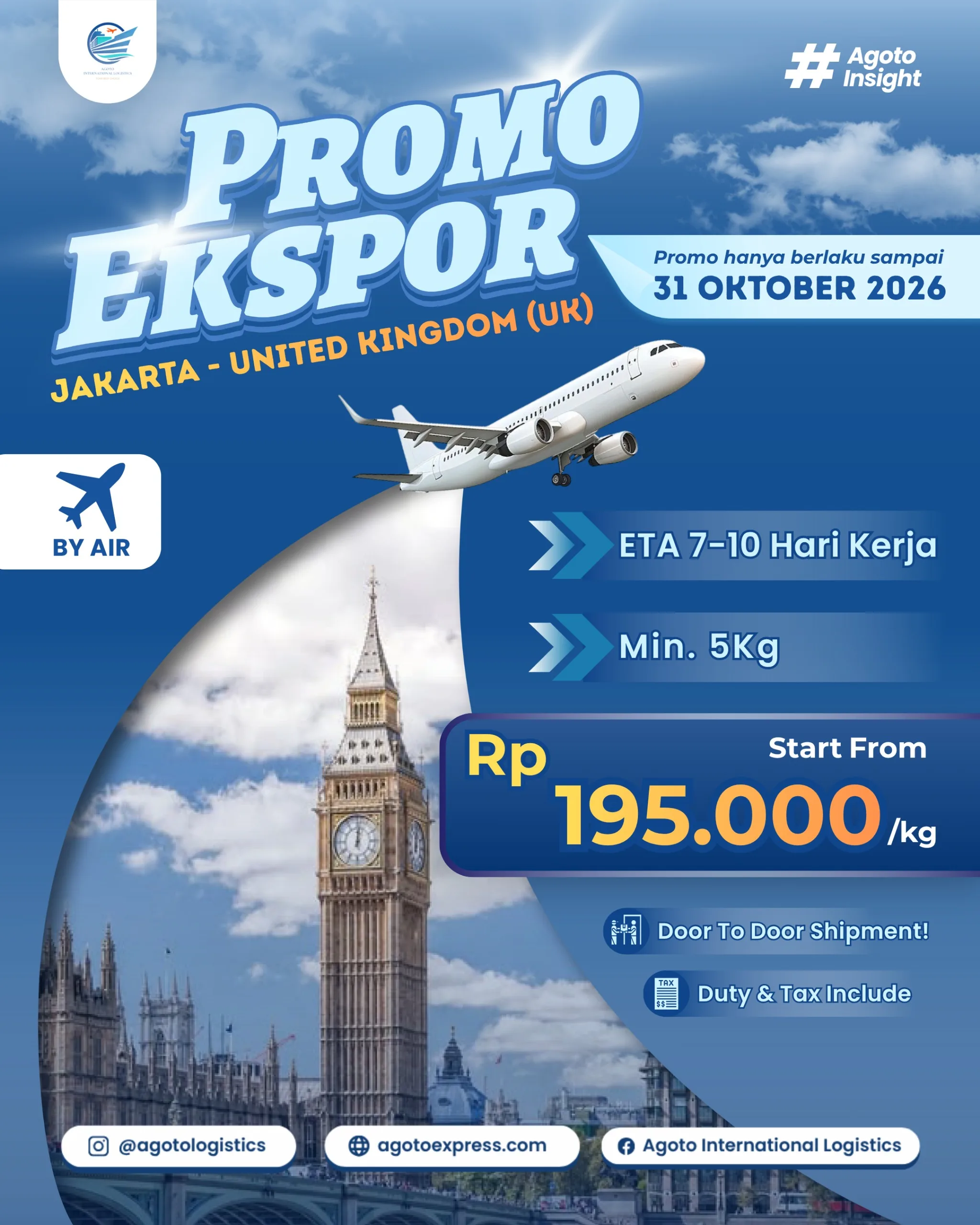 Promo Ekspor ke London UK cuma 195Rb/Kg